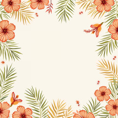 Hand-drawn tropical leaves and flowers