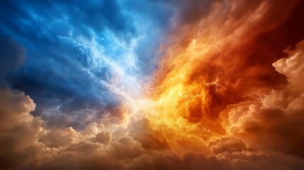 Fototapeta premium Dramatic Sky with Lightning and Storm Clouds Displaying Weather Contrast