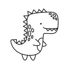 Cute hand drawn dinosaur. Funny dinosaur in doodle style. Animals, dino character. Kids drawing for t-shirt print, baby clothes design, wallpaper, wrapping paper, cover. Vector illustration