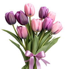 Obraz premium Pink and Purple Tulip Bouquet Tied with a Bow,