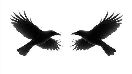Obraz premium raven silhouettes in flight with fully open wings on white background