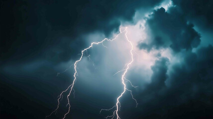 Dramatic lightning strikes against a dark black background capturing the raw power of thunder and natures energy Perfect for bold atmospheric designs