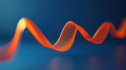 Abstract orange wave on blue backdrop for technology, science, or design projects