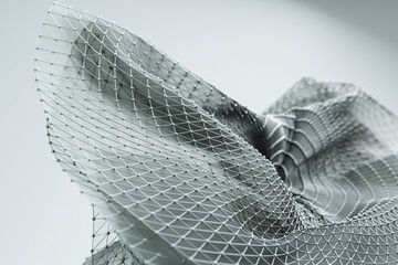 Abstract 3D rendering of a geometric mesh structure representing connectivity and network concepts