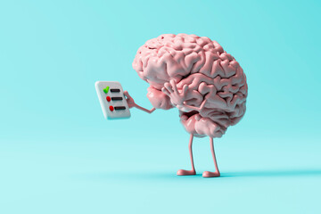 3D rendering of a brain with a to-do list representing mental health and wellbeing