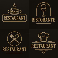 A collection of elegant, modern restaurant logos featuring diverse food elements, combining high-end designs with a sophisticated vintage feel.