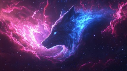 Nebula Wolf: Cosmic Animal Portrait in Starry Sky wolf nebula galaxy space cosmic animal portrait