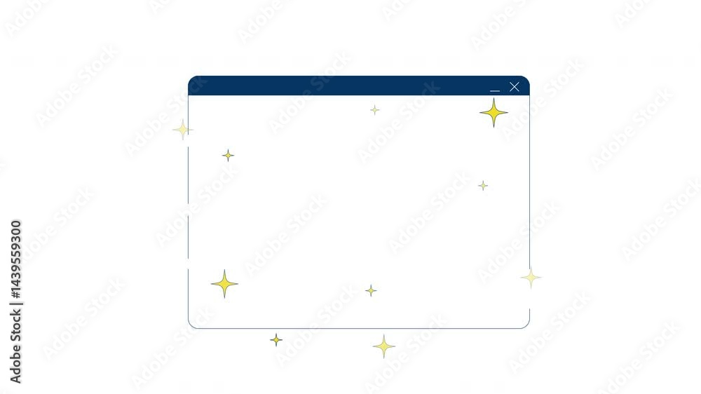 Poster empty software interface with sparkles 2d cartoon object animation. tech aesthetic. shiny product op