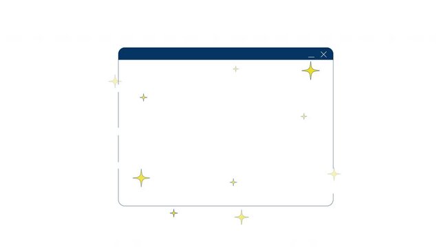 Empty software interface with sparkles 2D cartoon object animation. Tech aesthetic. Shiny product optimization. Browser window twinkles animated flat colorful item 4K video isolated on white