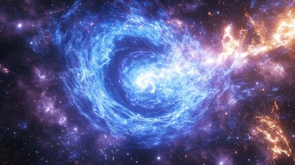 Fototapeta premium Cosmic Spiral Nebula with Vivid Blue and Orange Hues nebula spiral galaxy space cosmos universe blue