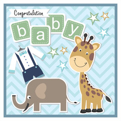 Baby shower card with giraffe and elephant