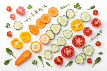 Healthy Flat Lay of Sliced Vegetables Composition Fresh Healthy Food.