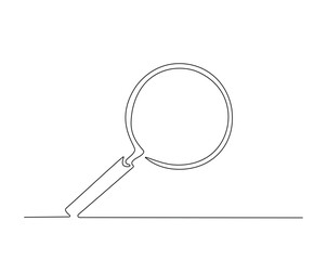 Magnifying glass or loupe outline drawing vector illustration. one continuous line drawing of magnifying glass.