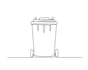 Trash can outline drawing vector illustration. one continuous line drawing of trash can or dusbin.