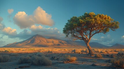 Fototapeta premium Plains view with tree, mountains, and stunning clouds