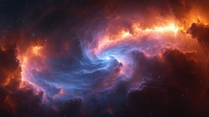 Fototapeta premium Nebula Dream: Cosmic Swirl of Fire and Ice nebula space galaxy cosmos universe swirling spiral blue