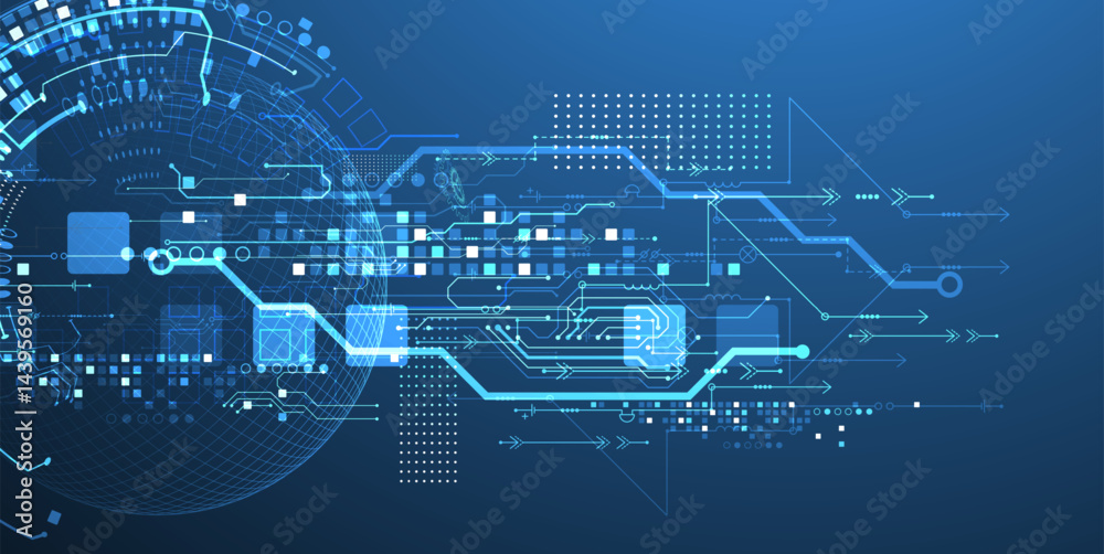 Leinwandbilder abstract circuit board background with sphere. hi-tech digital technology concept. vector.