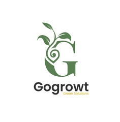 Initial G Nature Logo Design with illustration of a growing seed trees
