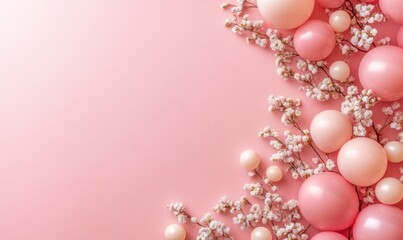 Obraz premium Soft Pastel Balls and Delicate Flowers on Pink Background