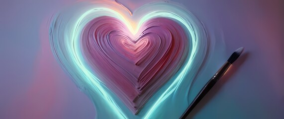 A beautifully scripted calligraphy heart surrounded by soft pastel brush strokes. Extremely detailed high resolution illustration.