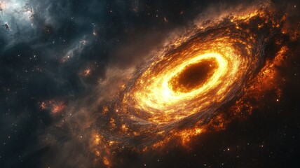 Obraz premium Cosmic Inferno: Fiery Galaxy in the Depths of Space galaxy spiral galaxy space cosmos universe stars