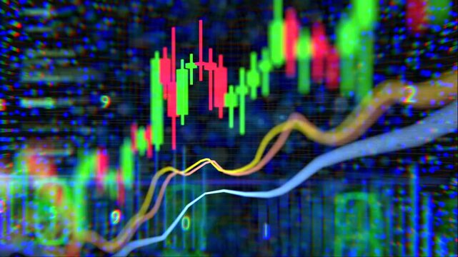 3d rendering red and green candle stick on stock market chart 4k footage