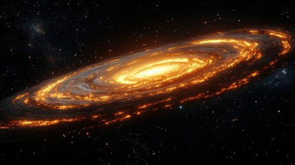 Fototapeta premium Spiral Galaxy in Space, Glowing Rings, Celestial Landscape galaxy spiral galaxy space astronomy gold