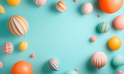 Obraz premium Colorful Balloons Floating on Blue Background for Party Celebration