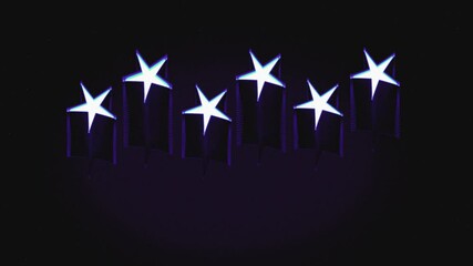Six white stars with purple outlines on black background; suitable for graphic design, party invitations, celestial themed projects, and illustrations.