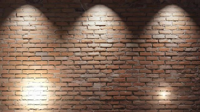 Brick wall with three spotlights shining on it, creating a textured background