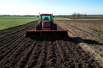 Fototapeta premium Tractor Plowing a Field Preparing Soil for Planting in an Agricultural Landscape