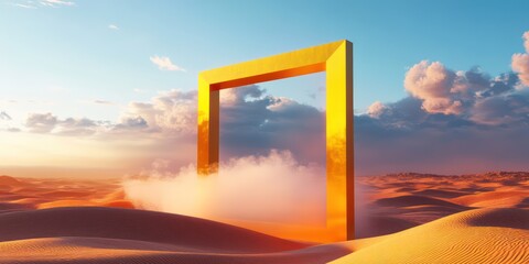 Golden gate frame in desert landscape