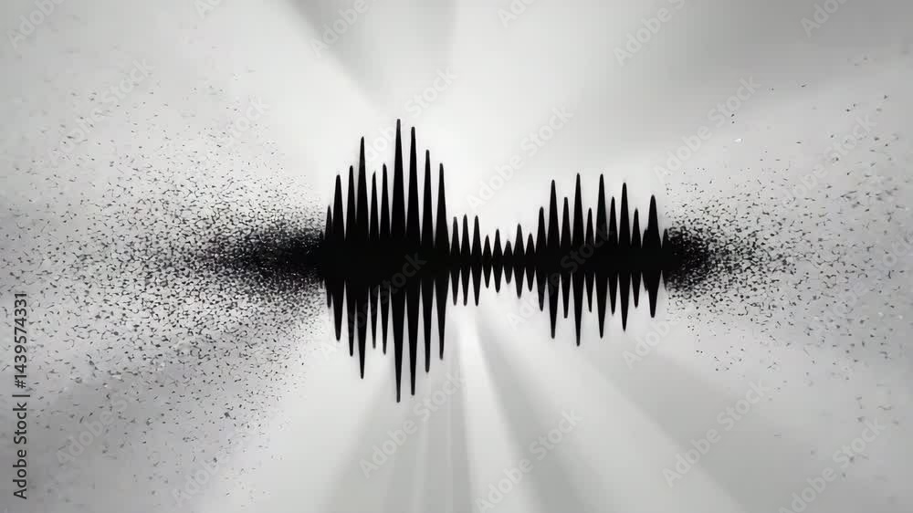Poster abstract concept of silence shown as disappearing waveform in fog.