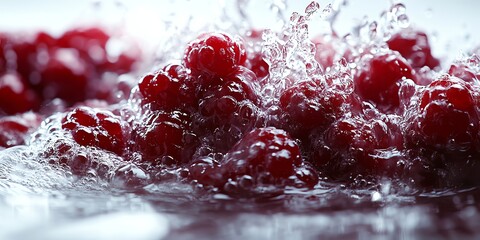 Fresh Raspberries Splashing in Water