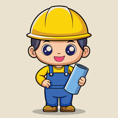 Cute Contractor or architecture Cartoon Character 