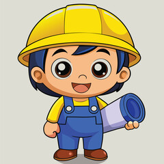 Cute Contractor or architecture Cartoon Character 