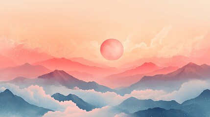 Fototapeta premium Breathtaking mountain range with stunning sunset in background creating a dreamy atmosphere