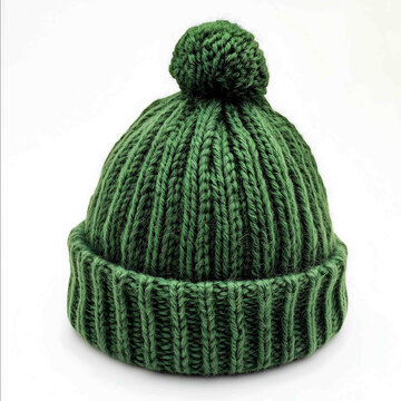 cappello di lana verde su sfondo bianco