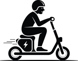 Fototapeta premium Person riding electric scooter black silhouette illustration eco friendly transportation for urban mobility