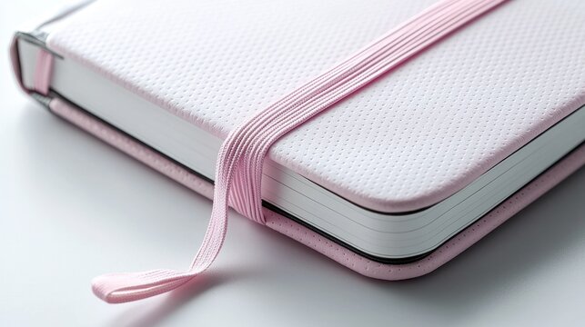 Pink notebook held closed by an elastic band