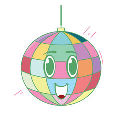 Disco ball line icon in kawaii style with thin strokes and soft pastel tones. Radiates fun, energy, and party vibes. Ideal for stickers, digital art, festive designs, and creative assets.