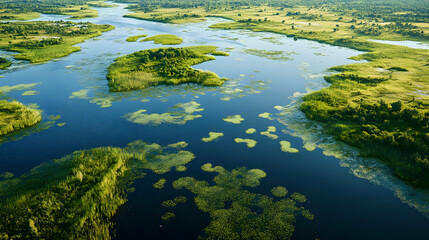 Stunning Aerial View of a Serene River Landscape