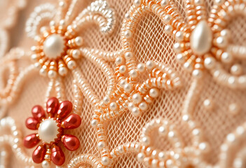 close up of a lace with pearls
