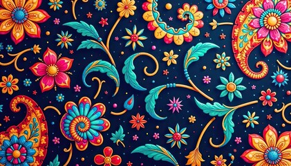 Fototapeta premium Intricate paisley floral pattern in vibrant hues, luxury, design, paisley