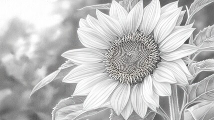 A vibrant pencil drawing of a sunflower in full bloom