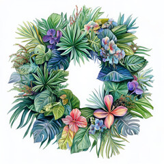 Boho floral wreath, bright and cheerful, displaying beauty and freshness