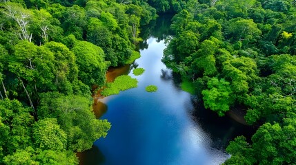 Aerial View Lush Rainforest River - Aerial Views
