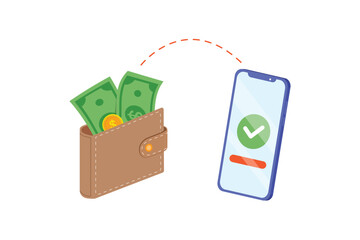 Mobile money transfer using smartphone. Digital payment concept. Vector flat design isolated