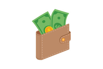 Wallet filled with money. Personal finance and cash management concept. Vector flat design isolated