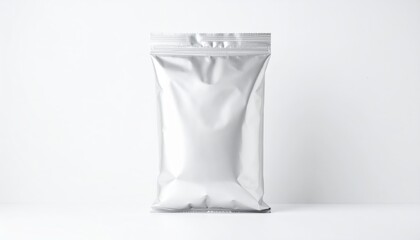 Blank Silver Foil Pouch Packaging Mockup for Food Products or Snacks